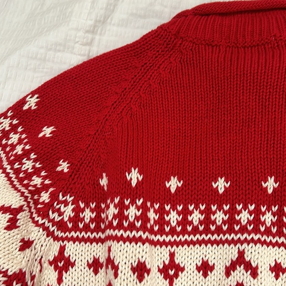 Vintage Eddie Bower Ski Sweater Intarsia Snowflake Red Cream Sz W’s L Petite - Picture 7 of 9